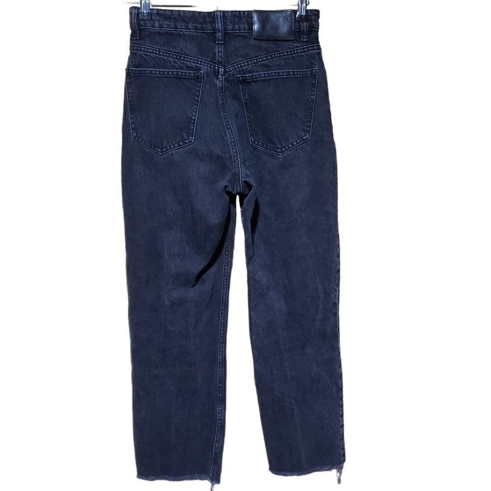 Zara Black Straight Leg Denim Raw Hem 4 Button Fly Grunge Streetwear Casual Edgy - Picture 2 of 13
